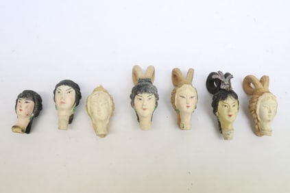 7 pc Chinese bone style carved court lady's heads