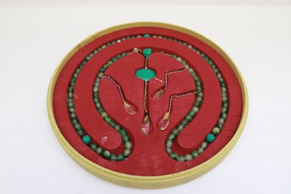 Chinese long Peking glass bead necklace w/ storage box