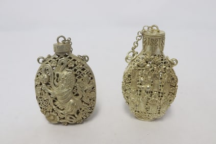 2 elaborate decorated scent bottles