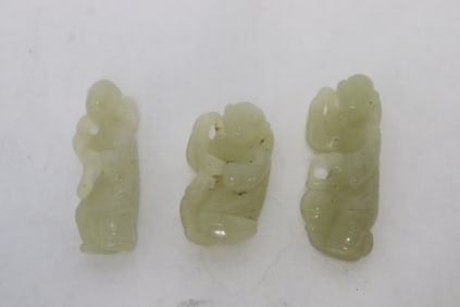 3 jade like stone carved ornaments