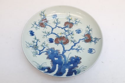 Chinese blue, red & white porcelain brush wash