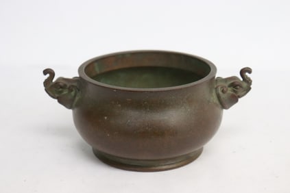 Chinese bronze censer w/ elephant motif handles