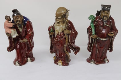 3 Chinese earthenware sculptures w/ maker's seal