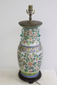 Antique Chinese famille rose vase, made as lamp
