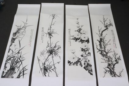 4 Chinese watercolor scrolls