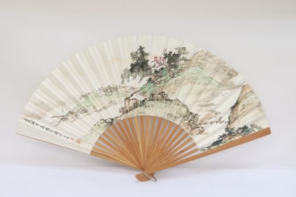 Fan with watercolor and calligraphy