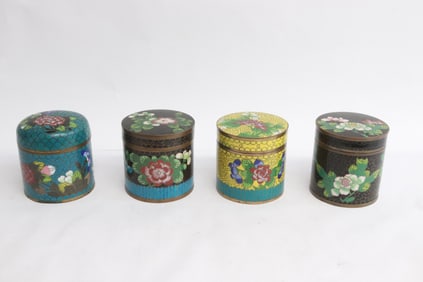 4 cloisonne covered tea caddies