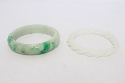 one jadeite like bangle, one Peking glass bangle