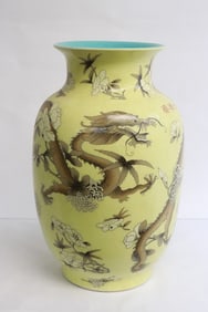 Chinese yellow background famille rose jar