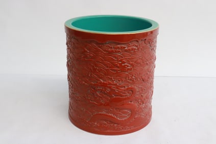 Chinese red glazed porcelain brush holder