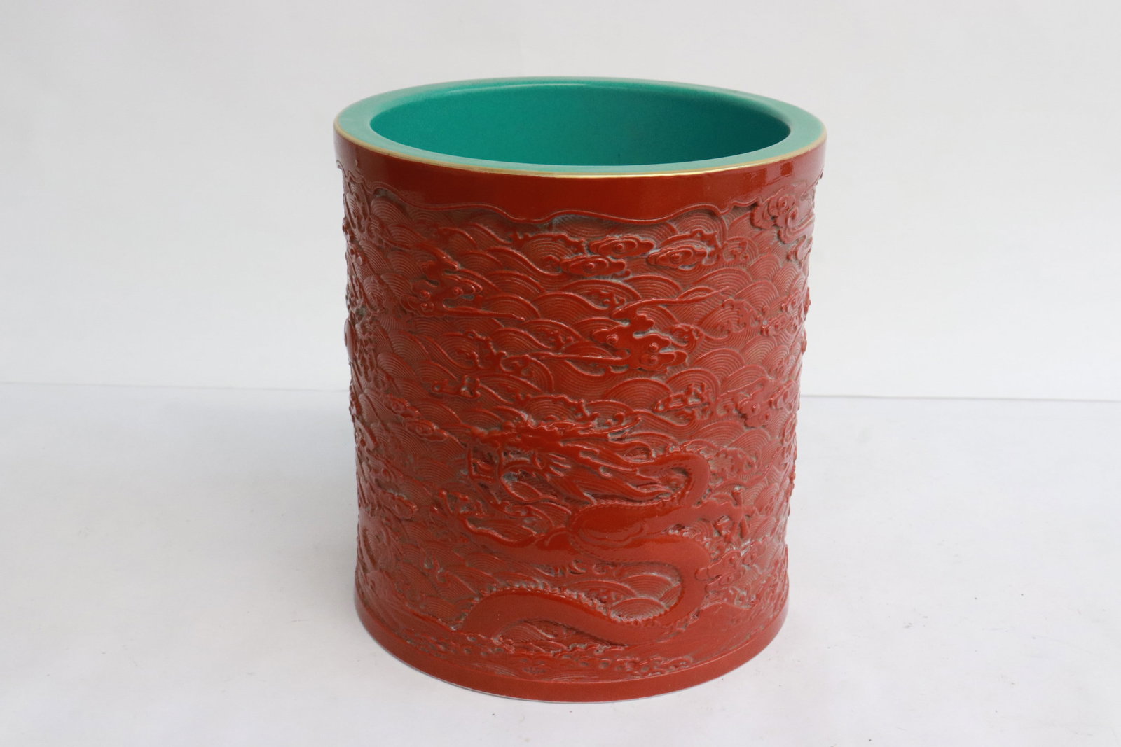 Chinese red glazed porcelain brush holder (1 of 7)