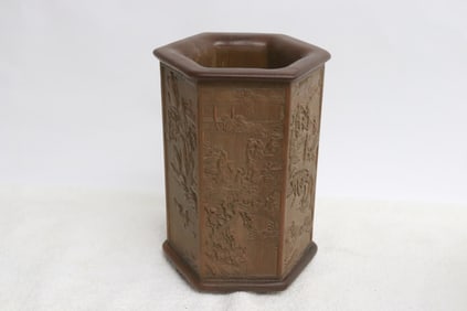 Fine Chinese bamboo hexagonal brush holder
