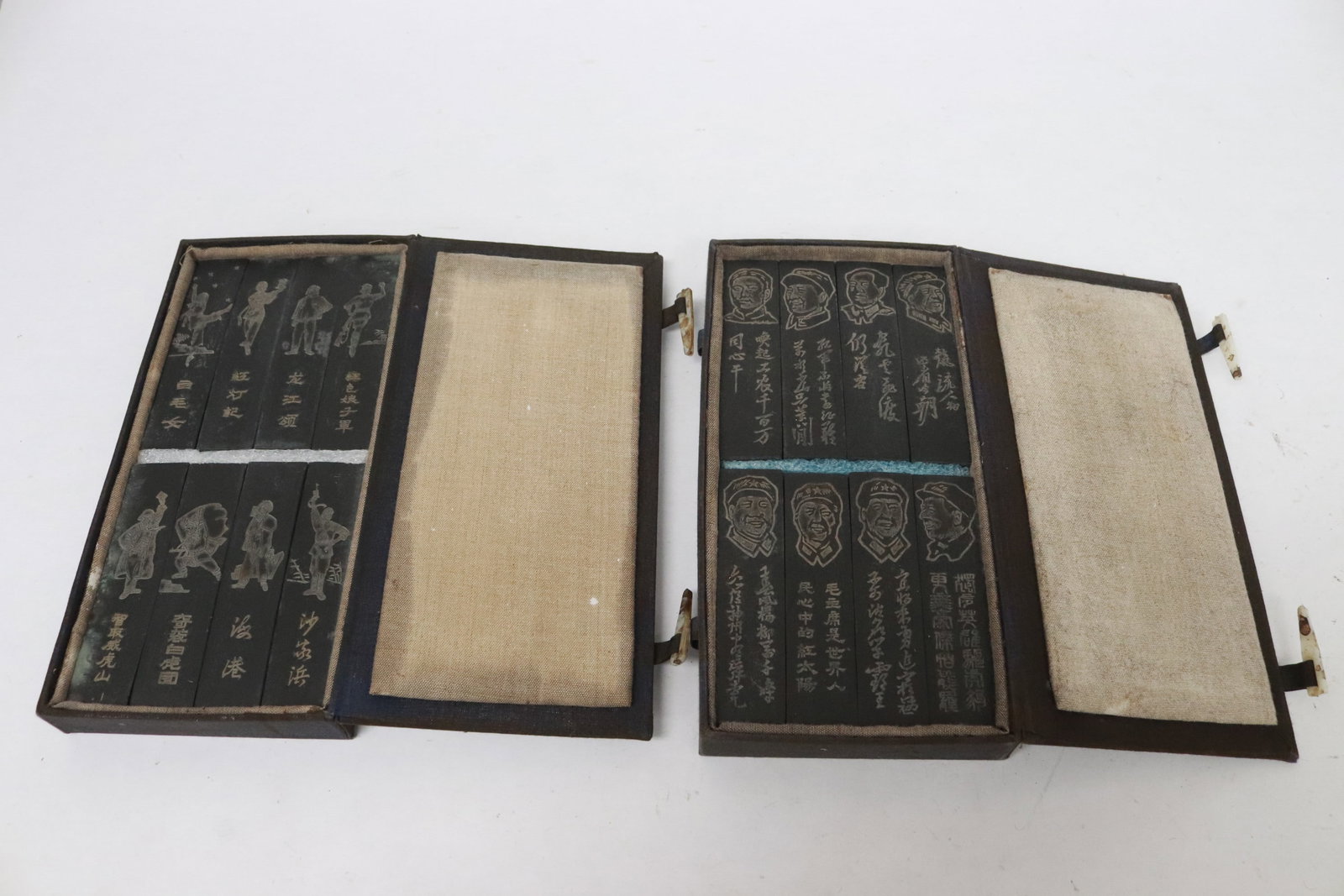 2 sets of Chinese ink sticks, total 16 pieces: 2 sets of Chinese ink sticks (3.8"x0.9"x0.4" ea (B:8.3"x2.2"x1" ea)), total 16 pieces