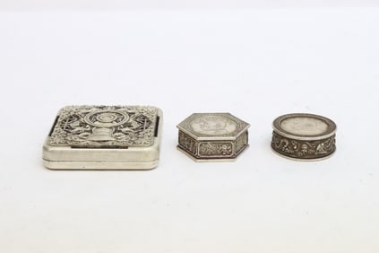 3 Chinese white metal boxes