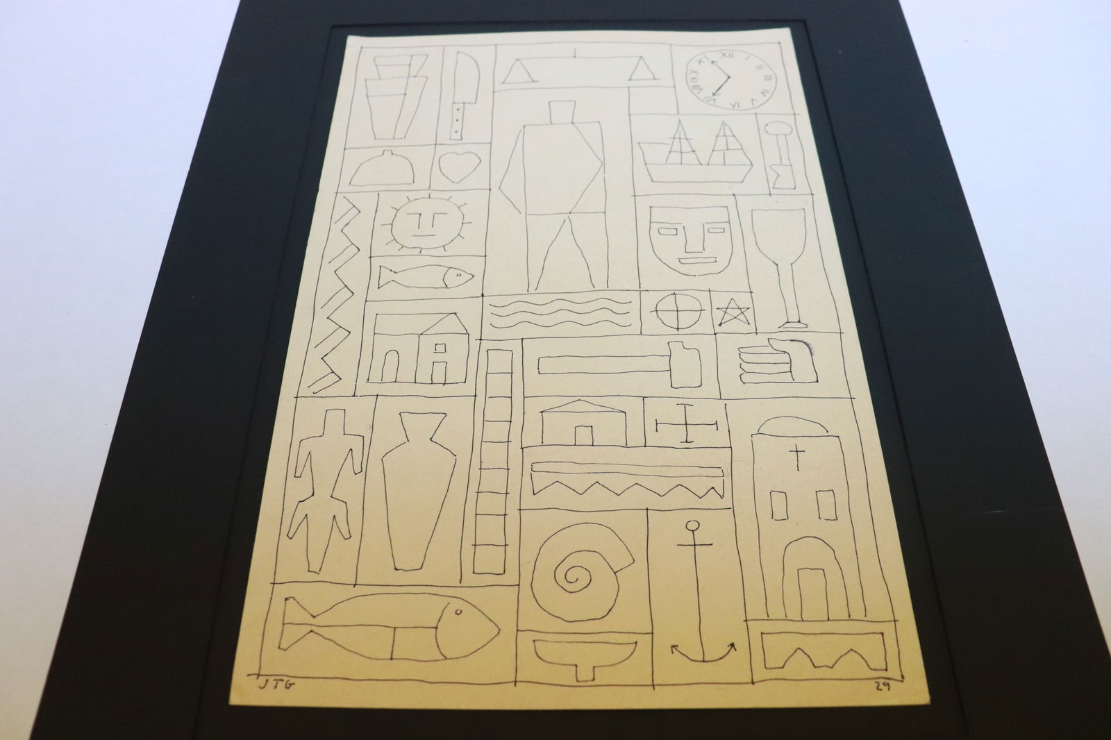 Pen on paper attributed to Joaquin Torres Garcia: Pen on paper "untitled", attributed to Joaquin Torres Garcia (1847-1949), 18.3"x12.3" (F:25.2"x19.3"x0.1")