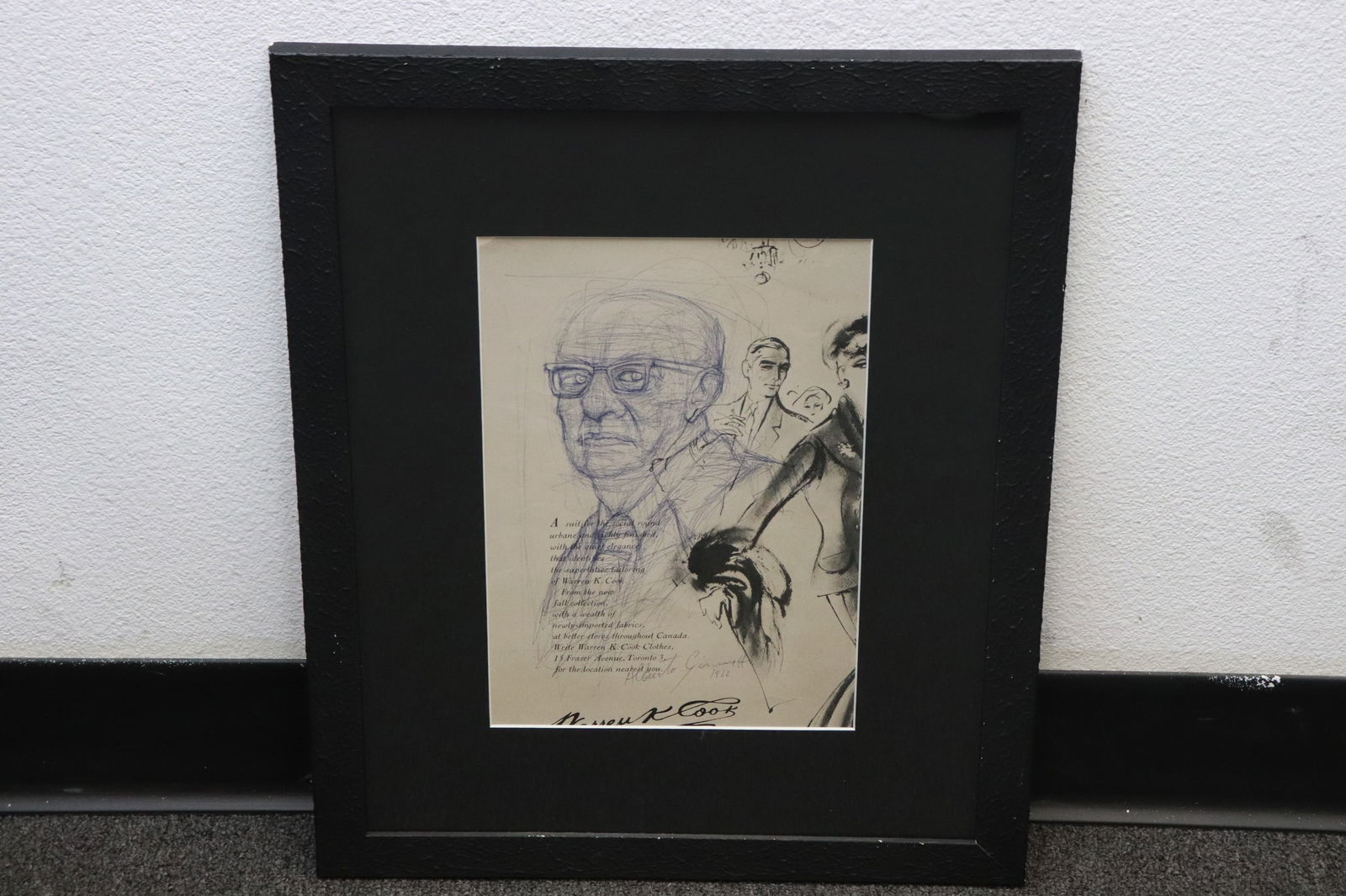 Color pen on printed paper, attributed to Alberto Giacometti: Color pen on printed paper, attributed to Alberto Giacometti (1901-1966), 11.6"x7.8" (F:19.3"x15.5"x0.6")