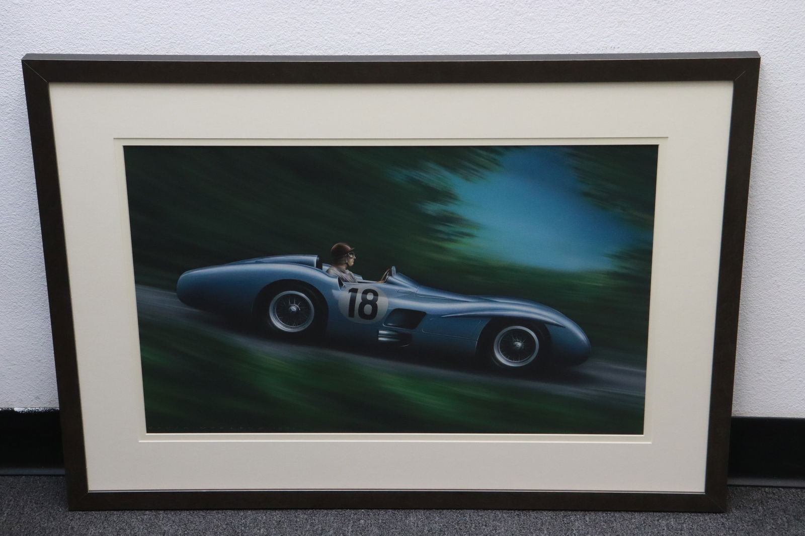 Lithography in color attributed to Gavin Macleod: Lithography in color "racing car", attributed to Gavin Macleod, 15.7"x25.7" (24.3"x34.3"x1.1")