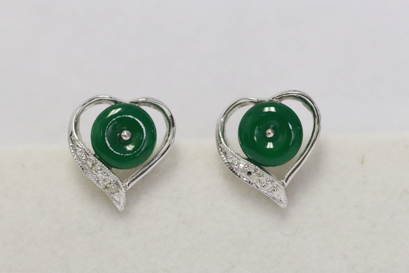 Pair 18K jadeite diamond earrings w/ GIA certificate (1 of 9)