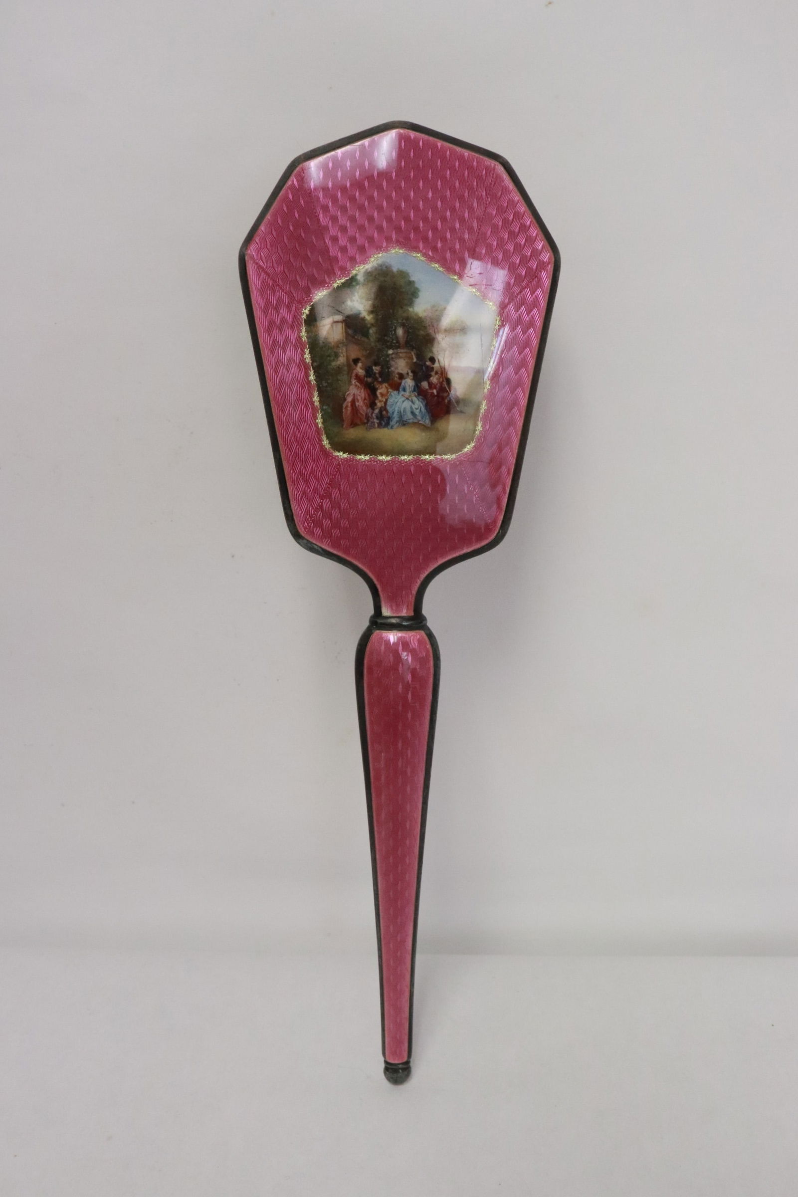 A beautiful French Guilloche enamel silver brush: A beautiful French Guilloche enamel silver brush, wt. 220gm, 10.2"x3.25"x1.65"