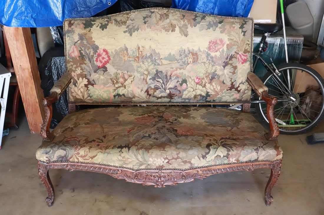 18th/19th century French Aubusson tapestry loveseat (1 of 9)