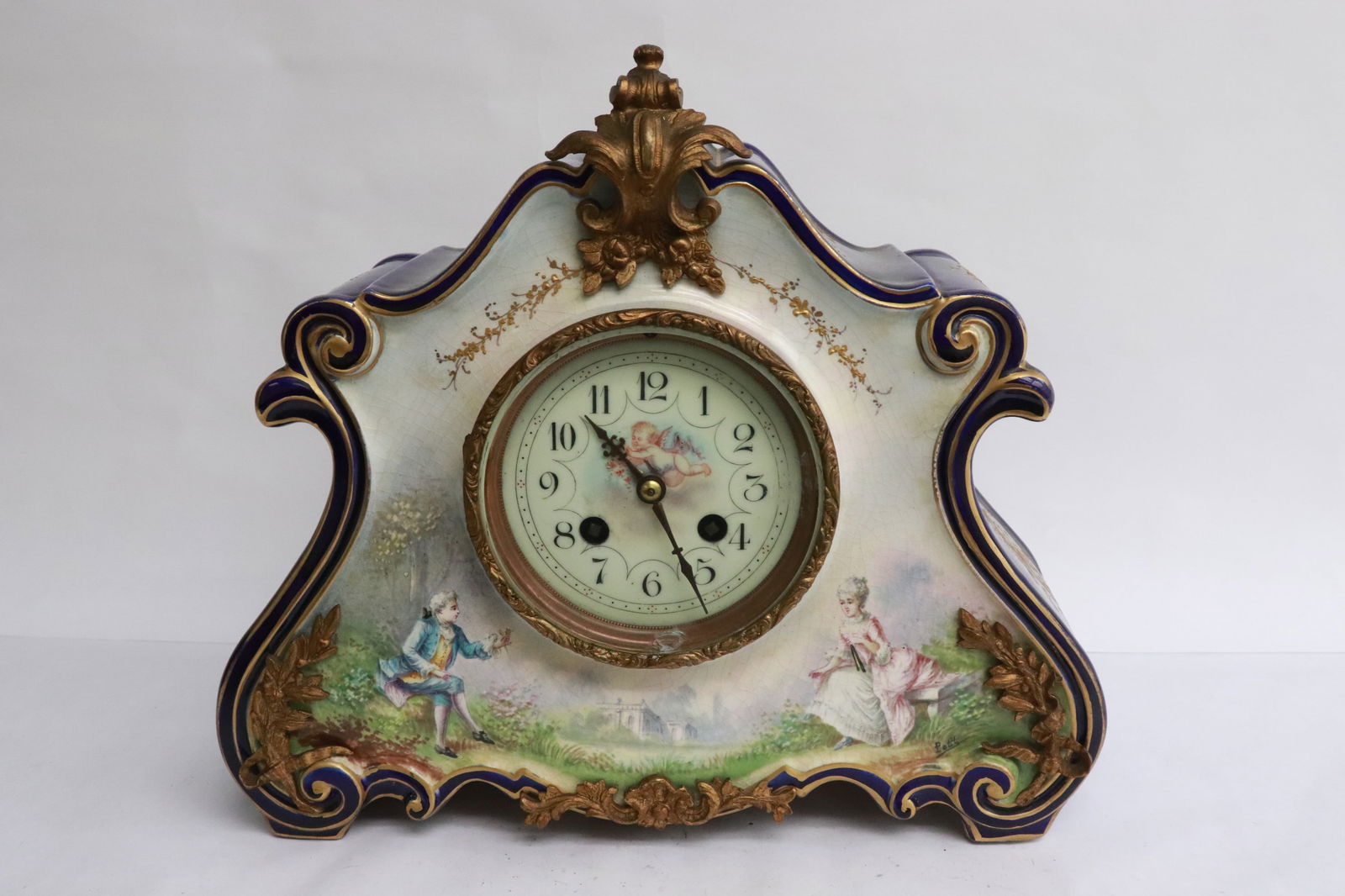 antique porcelain cased table clock w/ bronze mount (1 of 8)