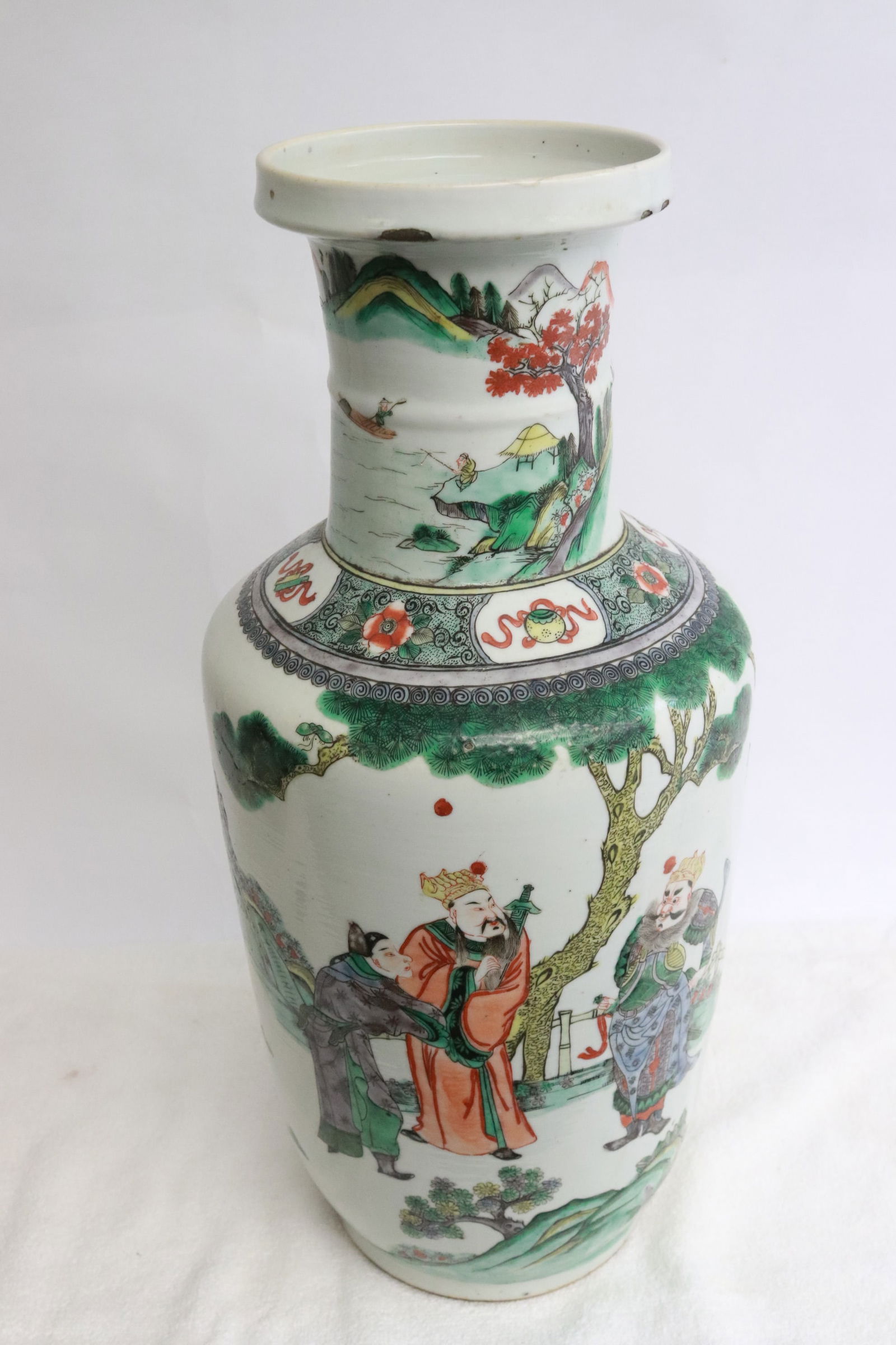 Chinese 19th century famille rose porcelain vase: Chinese 19th century famille rose porcelain vase, surface chips, 17.6"x8.2"dia