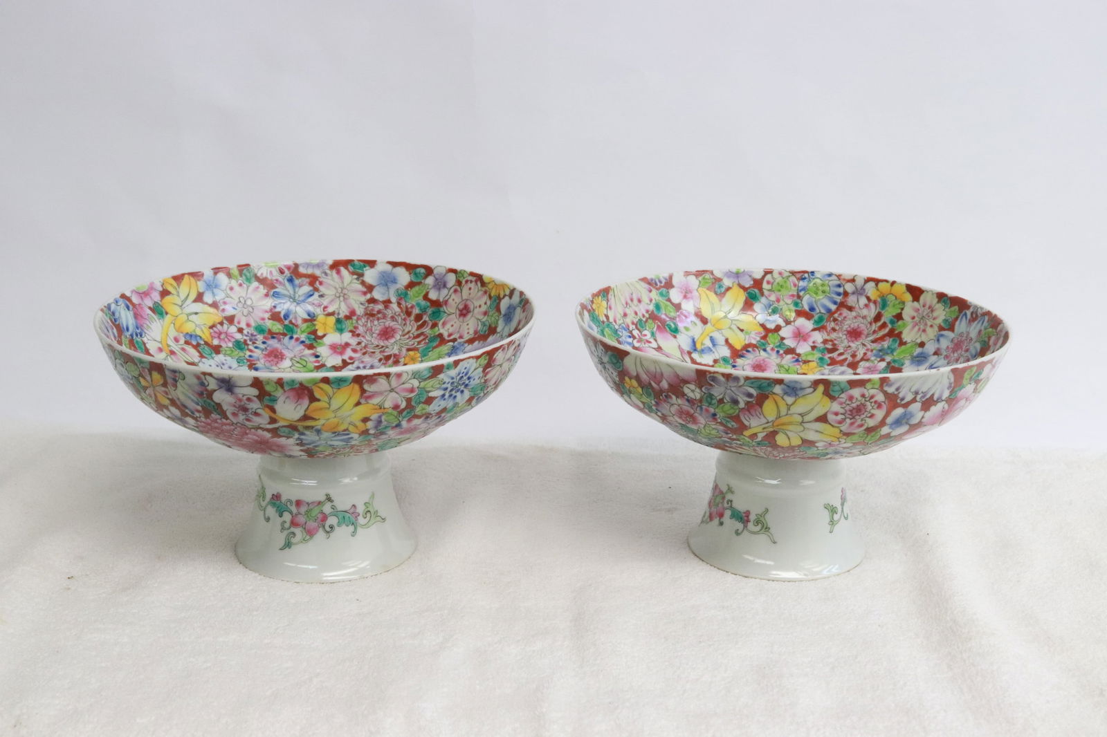 Pair Chinese 19th/20th c. porcelain stem bowls (1 of 9)