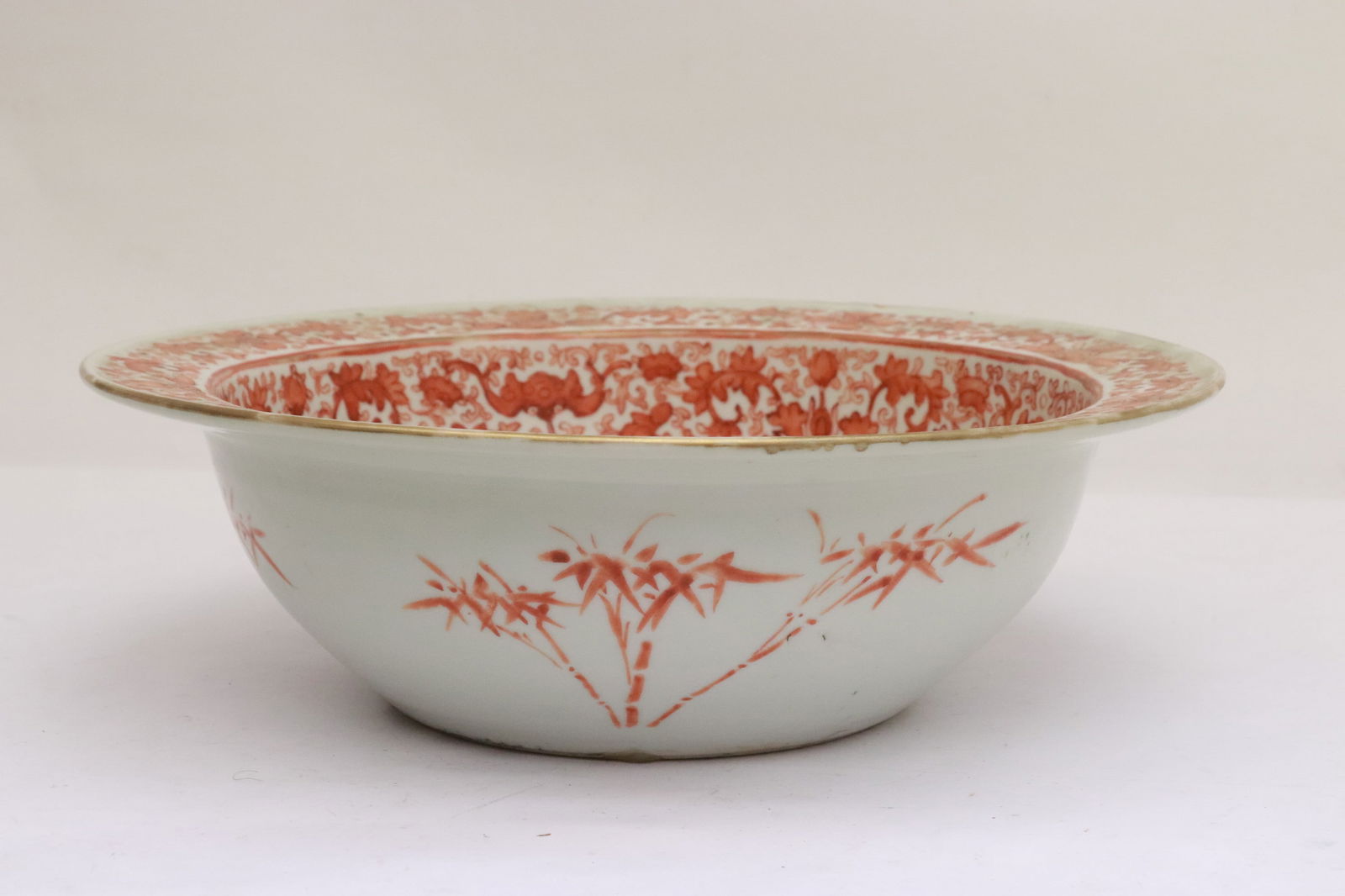 Chinese late 19th c. red and white porcelain basin (1 of 9)