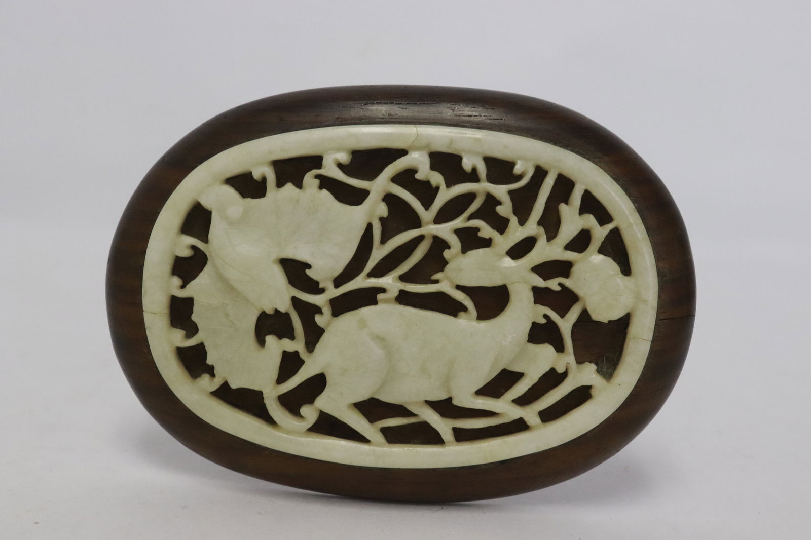 Chinese jade carved ornament on rosewood plaque (1 of 5)