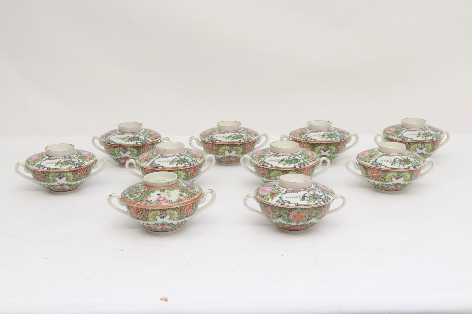 10 Chinese antique rose canton covered tea cups (1 of 9)