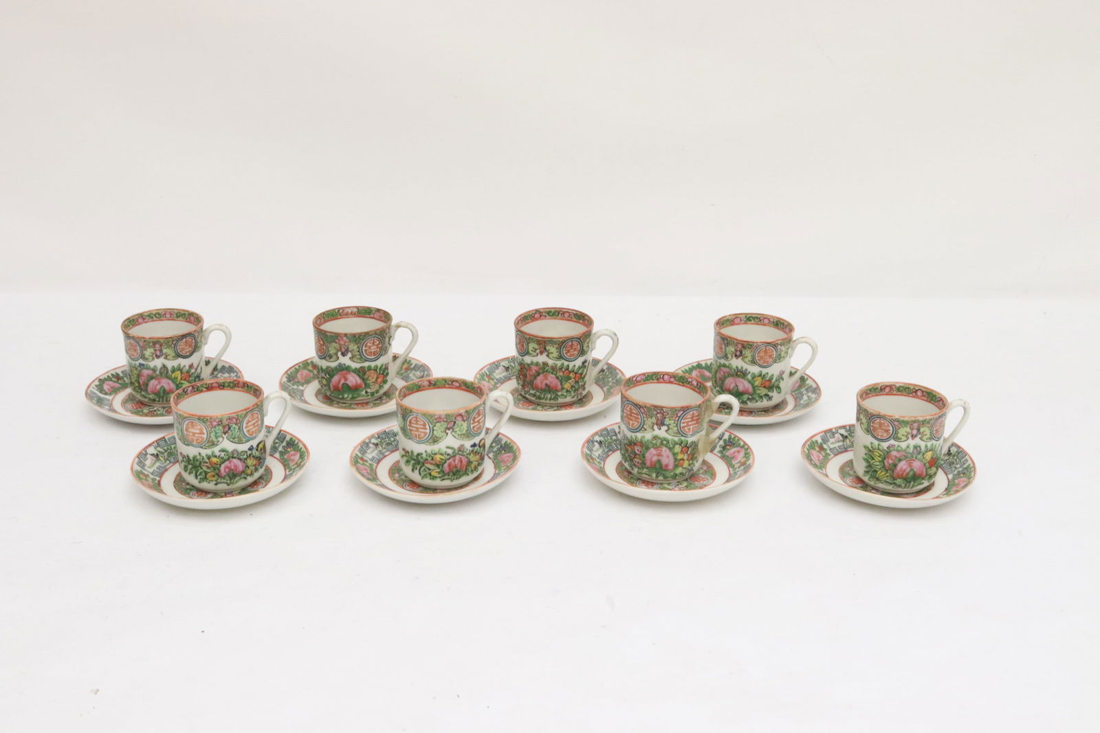 8 sets Chinese antique rose canton demi cups & saucer (1 of 9)