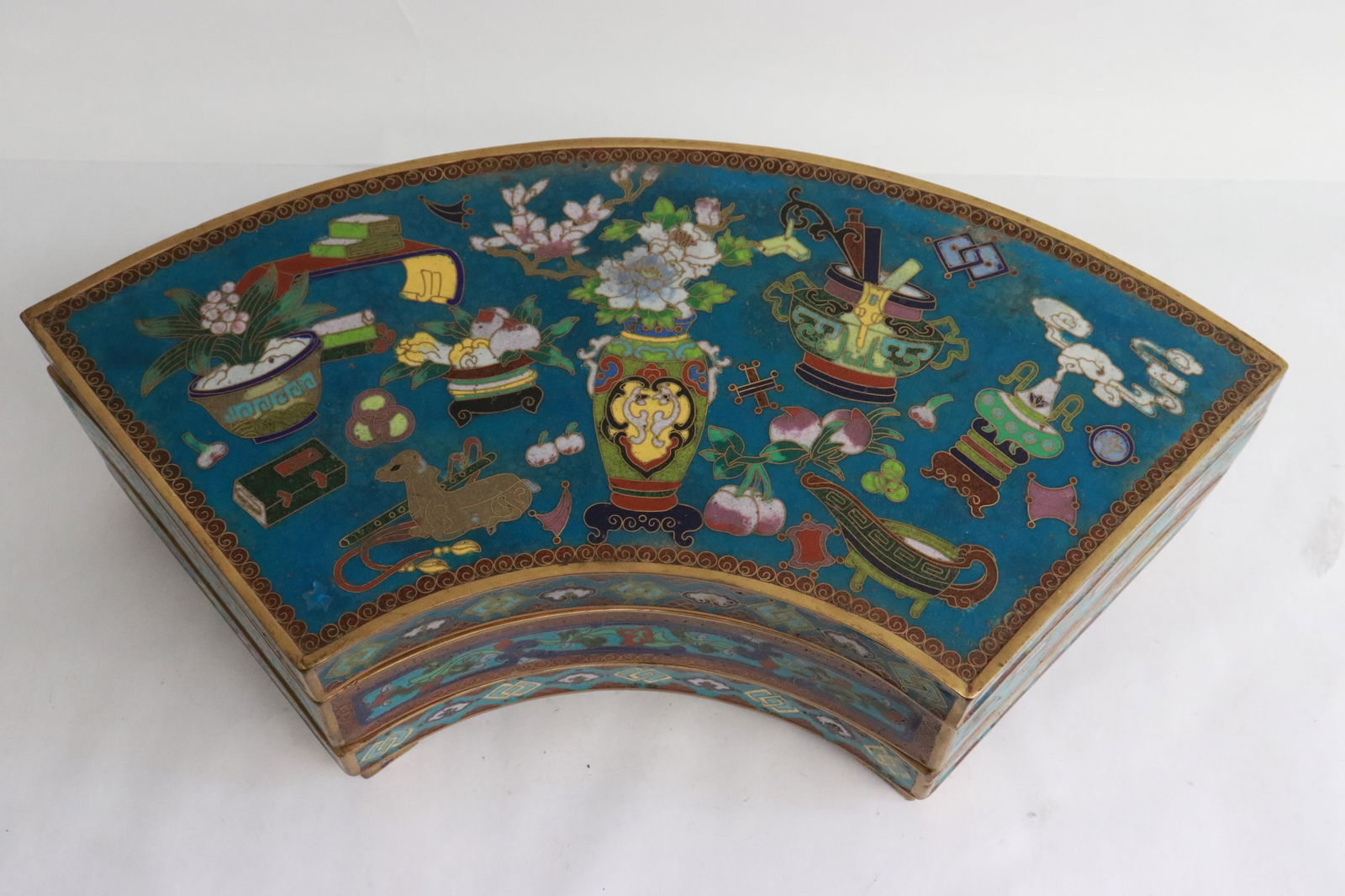 Chinese vintage fan shape cloisonne stacked box (1 of 6)