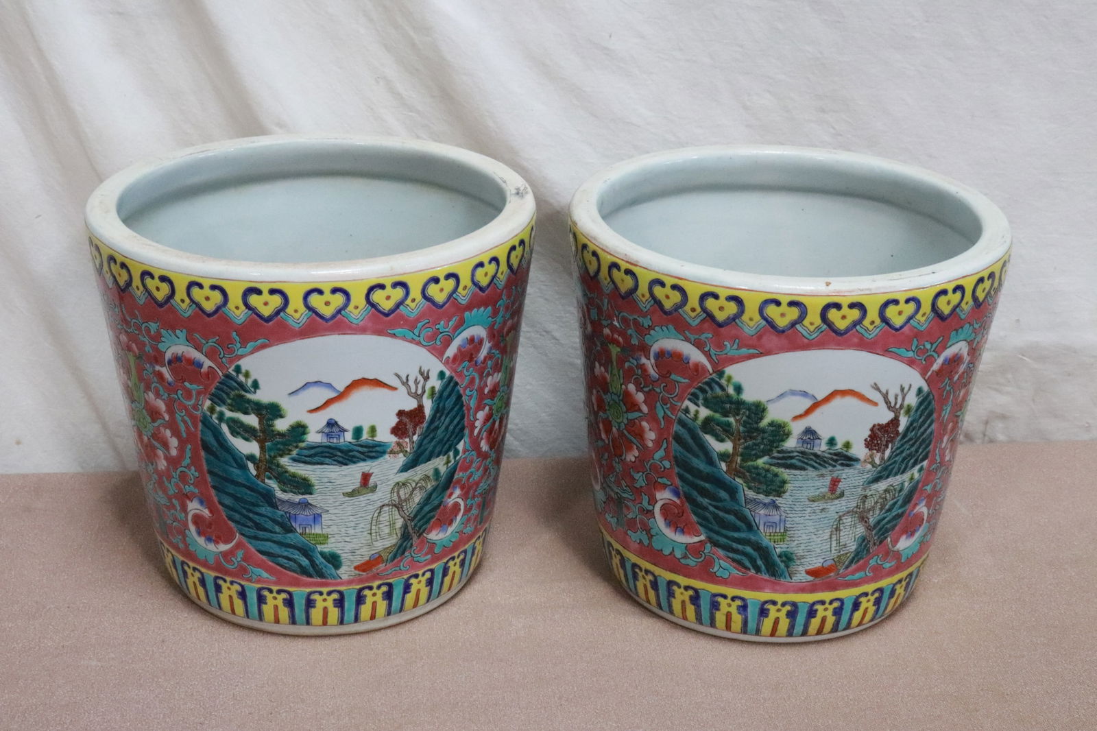 Pair large Chinese 19th/20th c. porcelain planters (1 of 11)