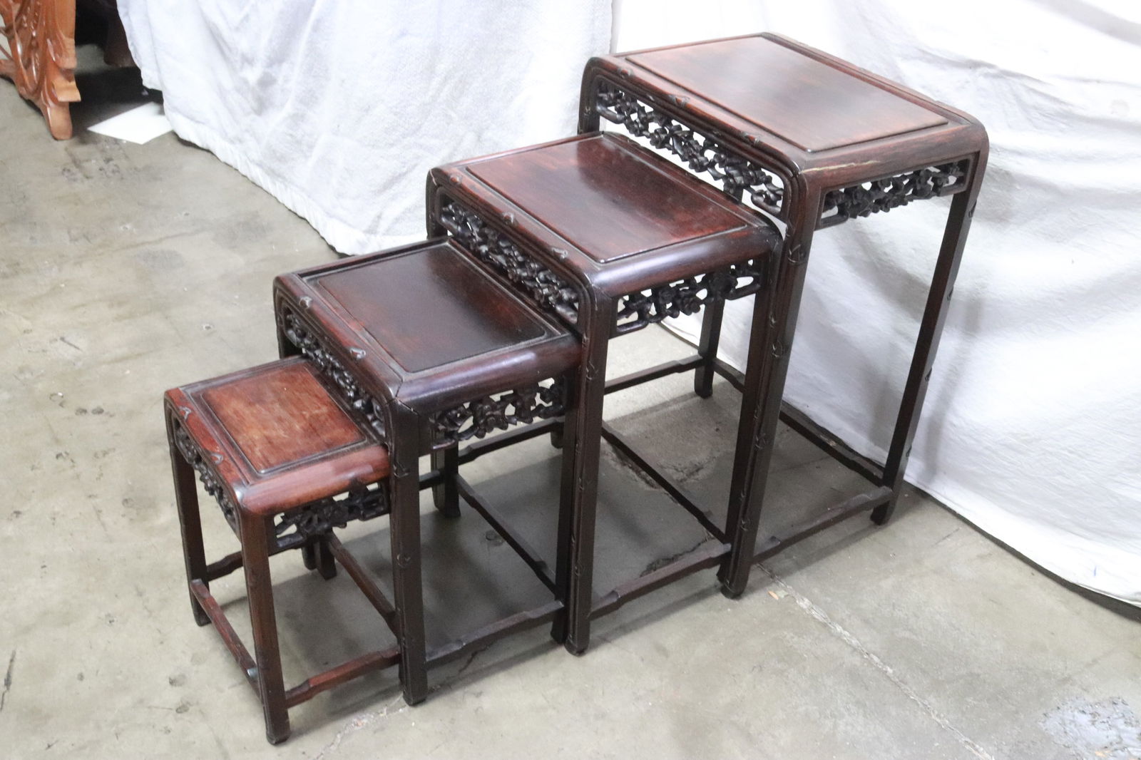 Chinese antique rosewood 4 pieces nesting table set (1 of 8)