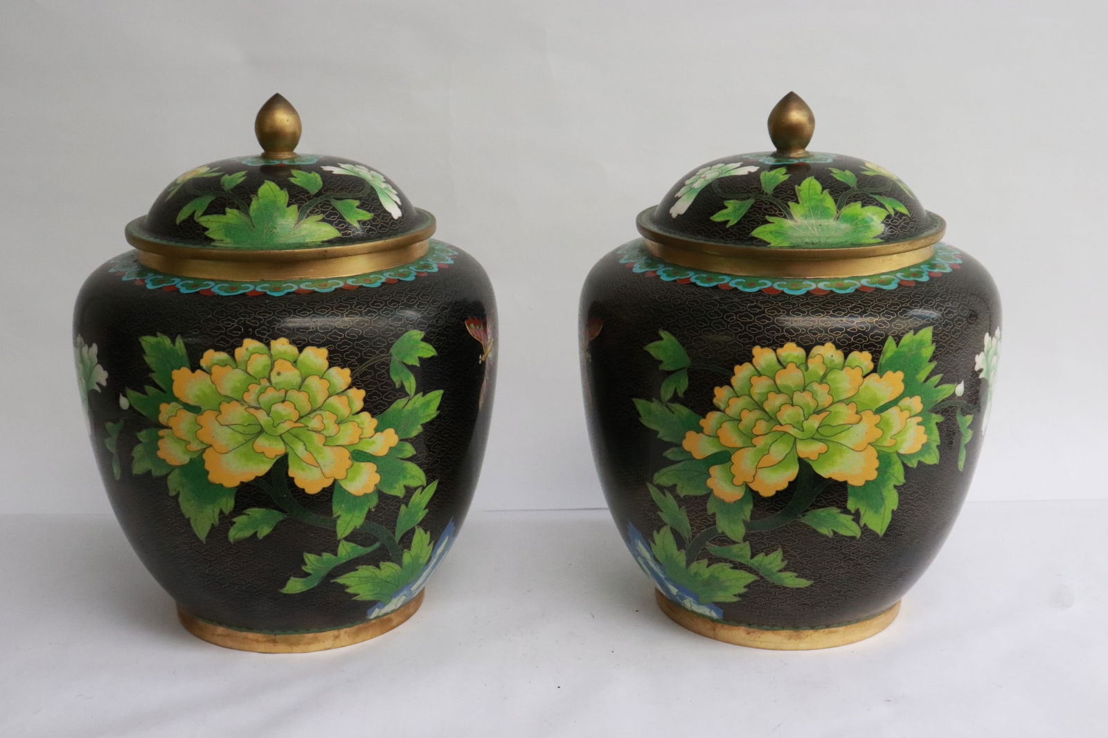 Pair Chinese cloisonne covered jars (1 of 7)