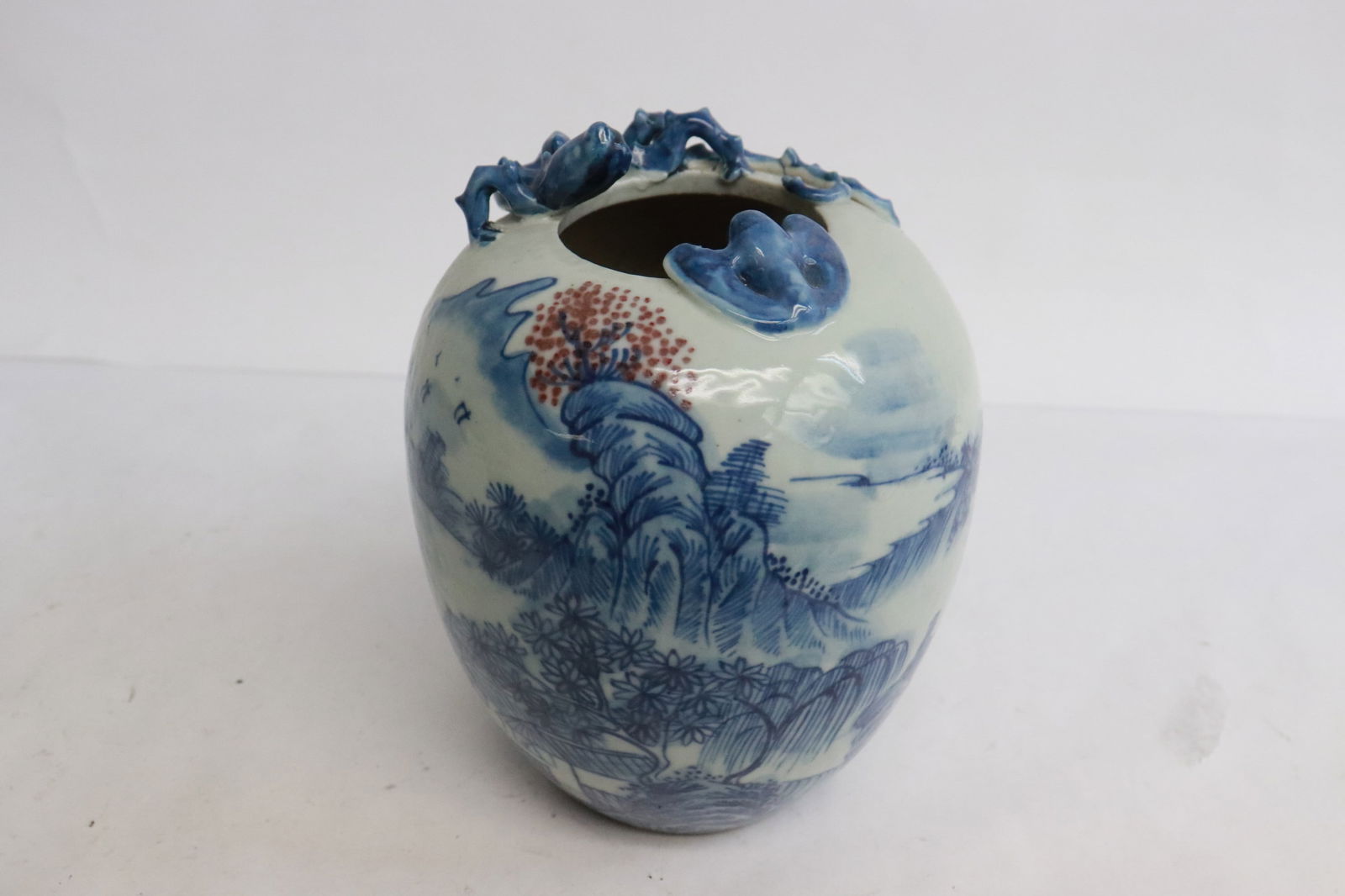 Chinese antique blue, red & white porcelain water dripper (1 of 7)