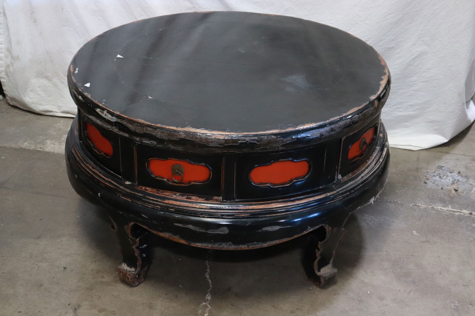 Chinese 19th/20th c. painted wood table w/ drawers (1 of 8)