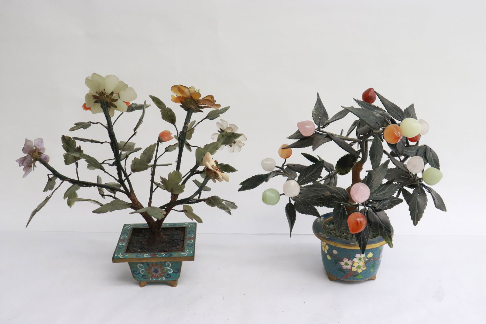 2 jade trees with cloisonne planters (1 of 10)