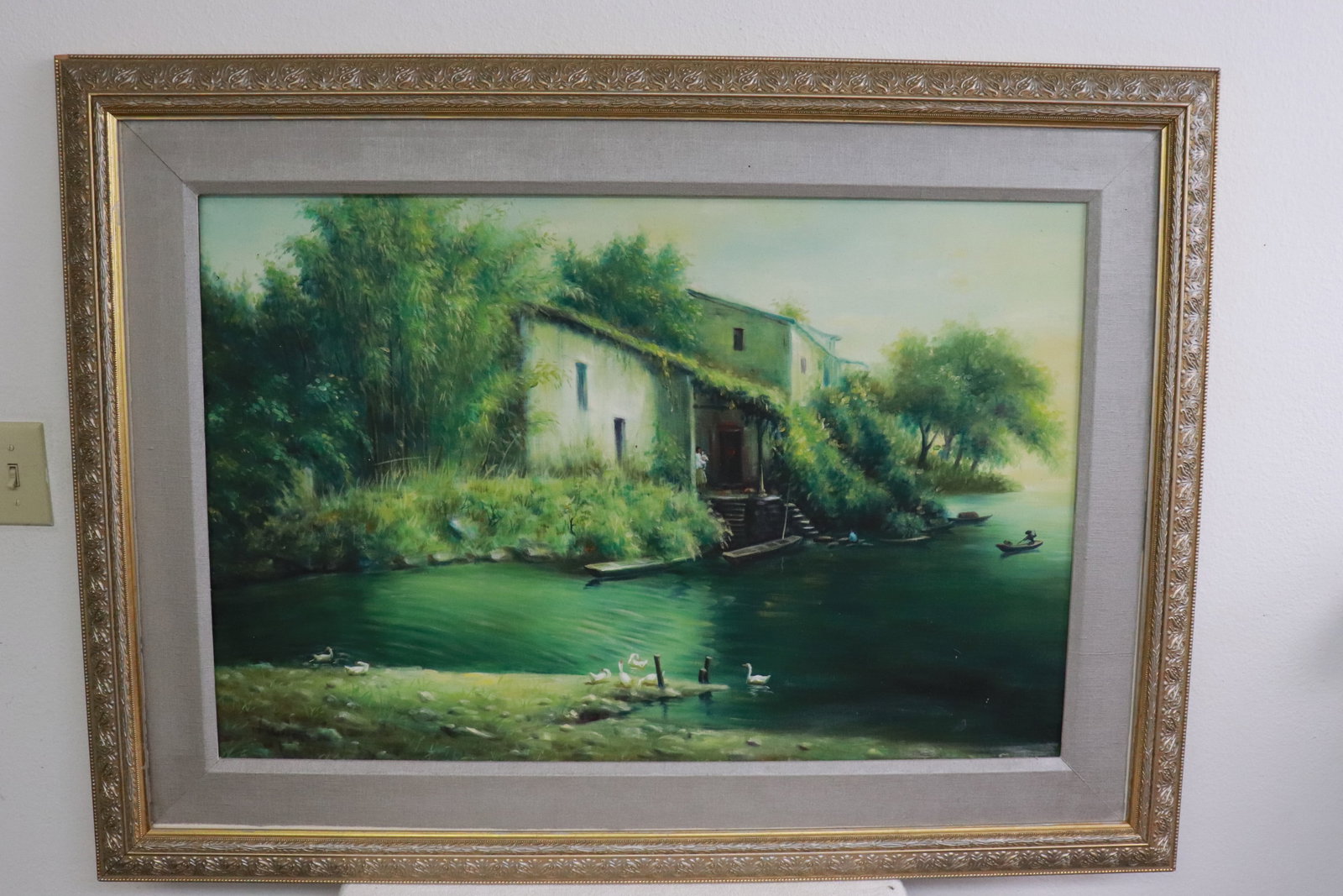 Oil on canvas painting depicting Chinese country scene (1 of 8)