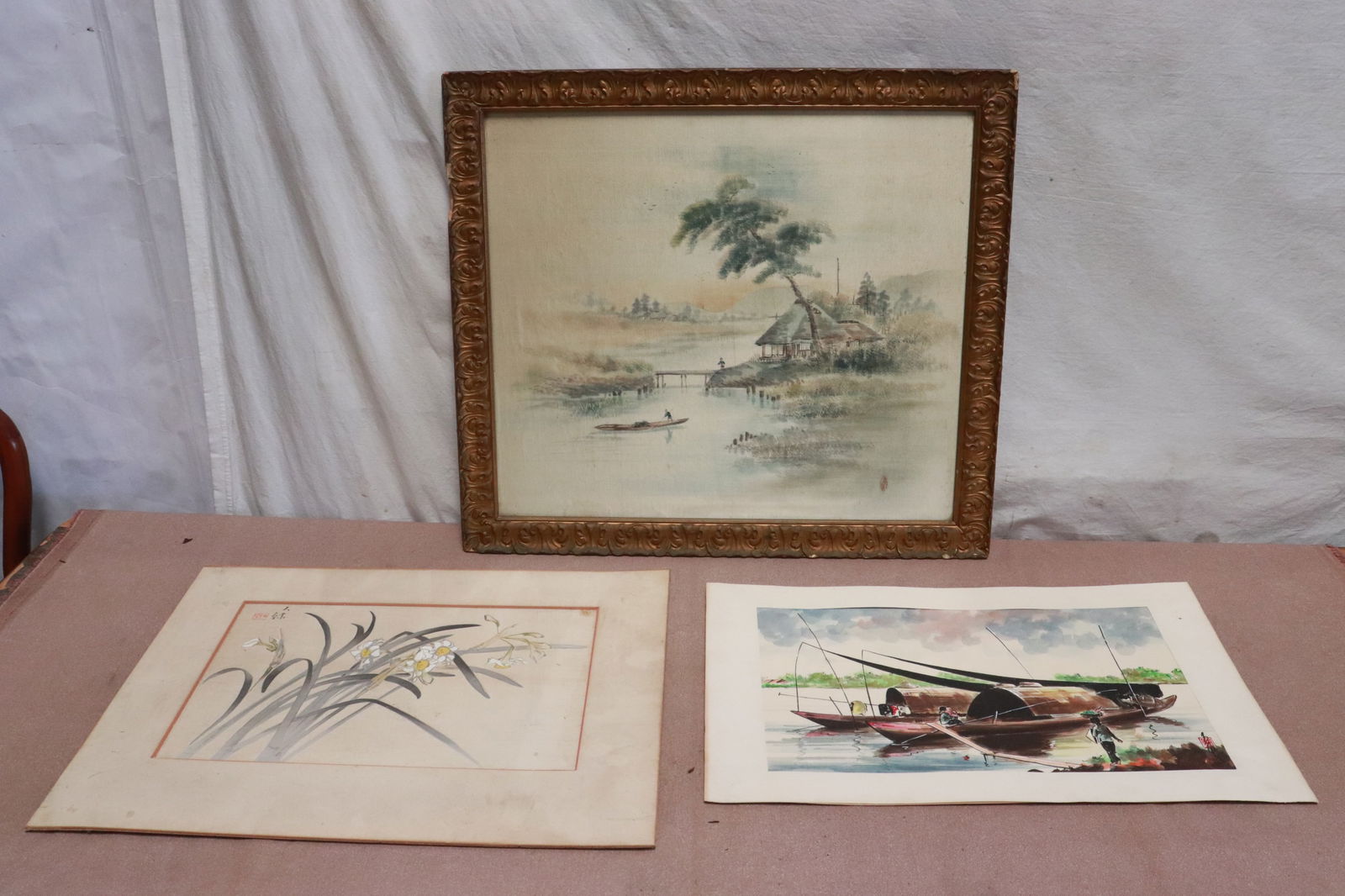 3 Asian watercolor: 3 Asian watercolor, 9.65"x14.35" - 17"x19.4" (F:20.2"x22.65"x0.9")