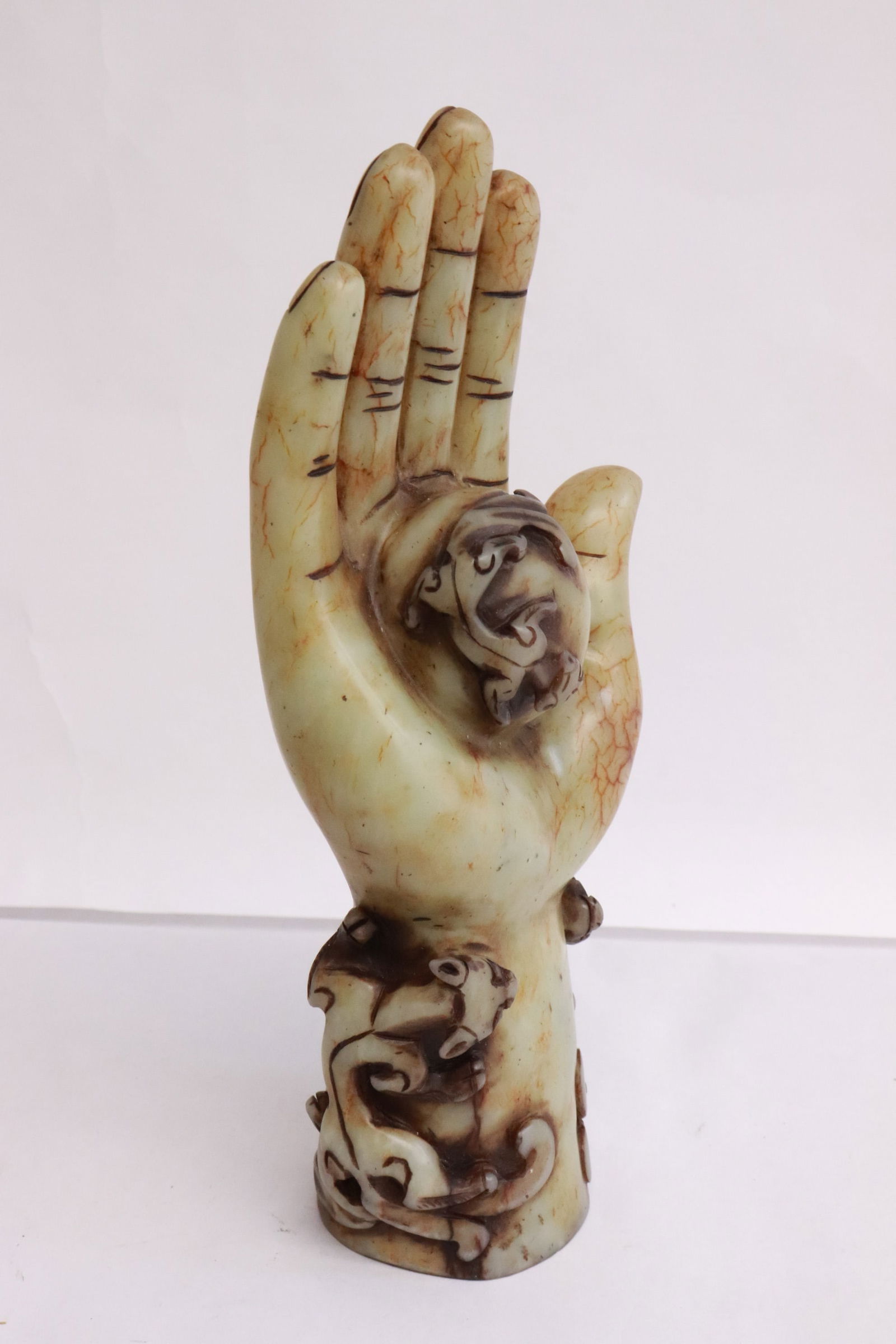 Jade like stone carved Buddha hand - 4