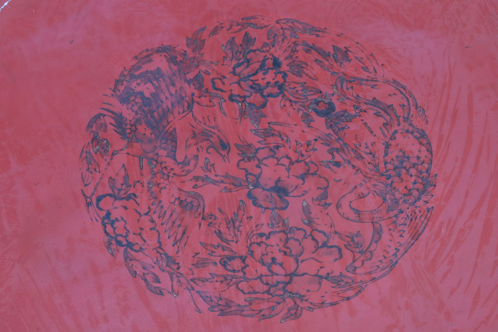 A painted red lacquer round table, lacquer chips - 4