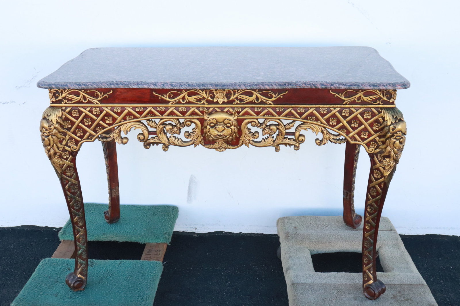 Italian painted & gilt wood marble top console table (1 of 9)