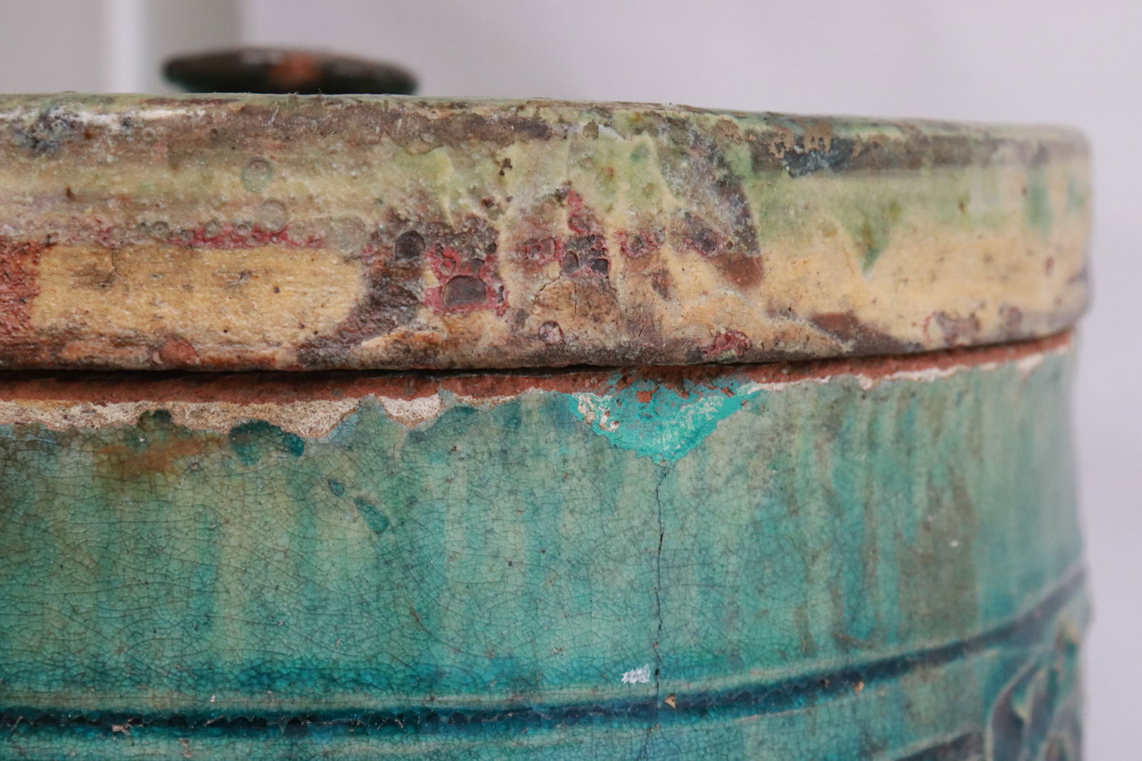 Large green glazed earthenware covered jar - 12