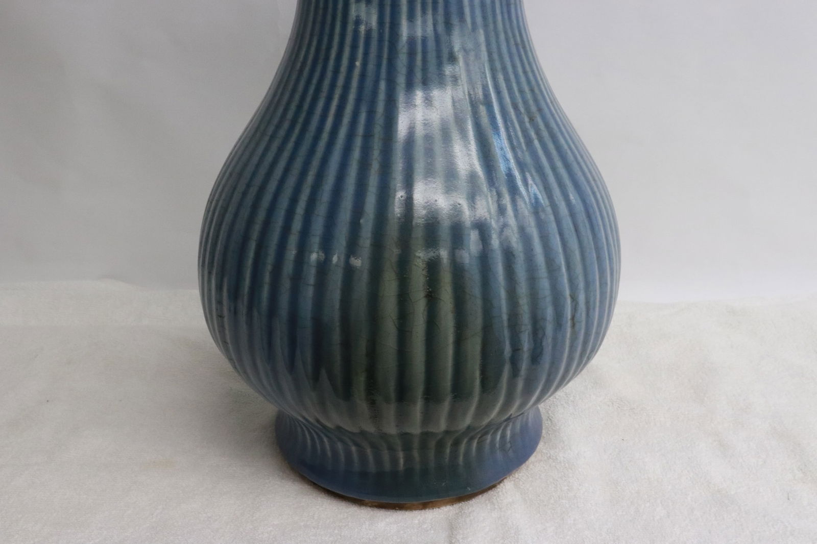 Blue glazed melon shape large vase - 2