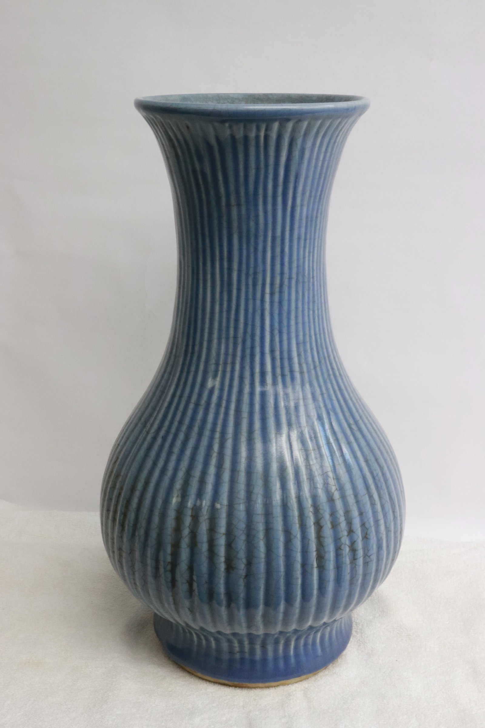 Blue glazed melon shape large vase - 5