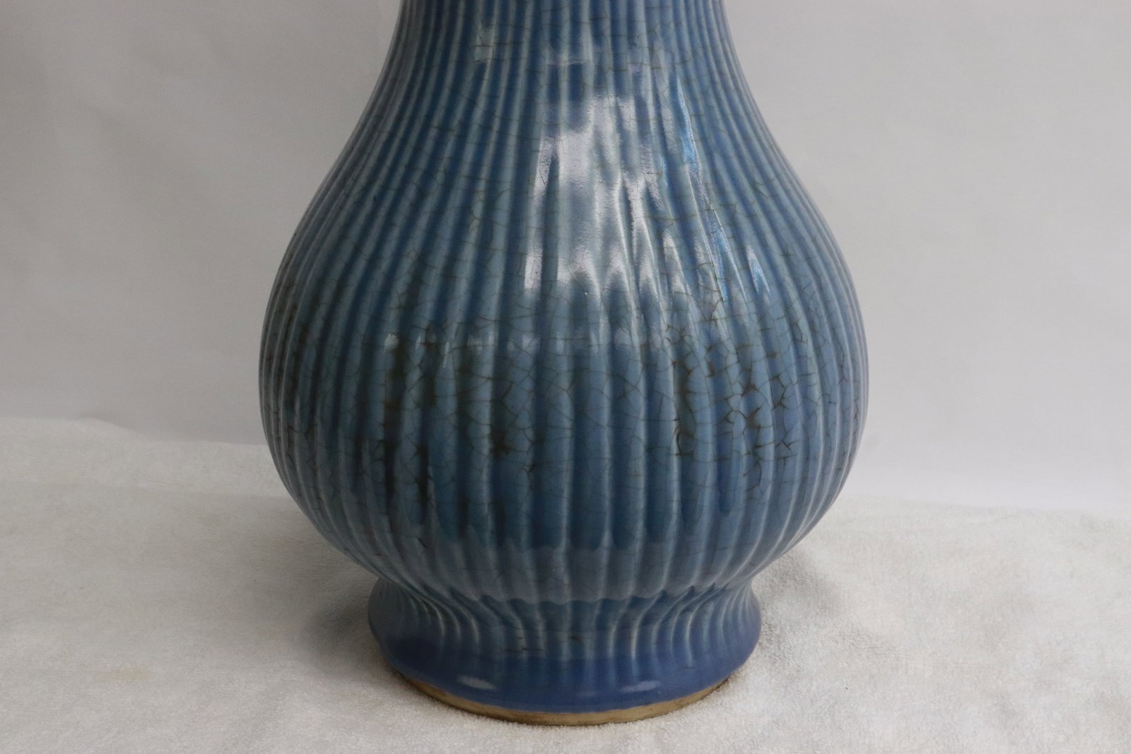 Blue glazed melon shape large vase - 6