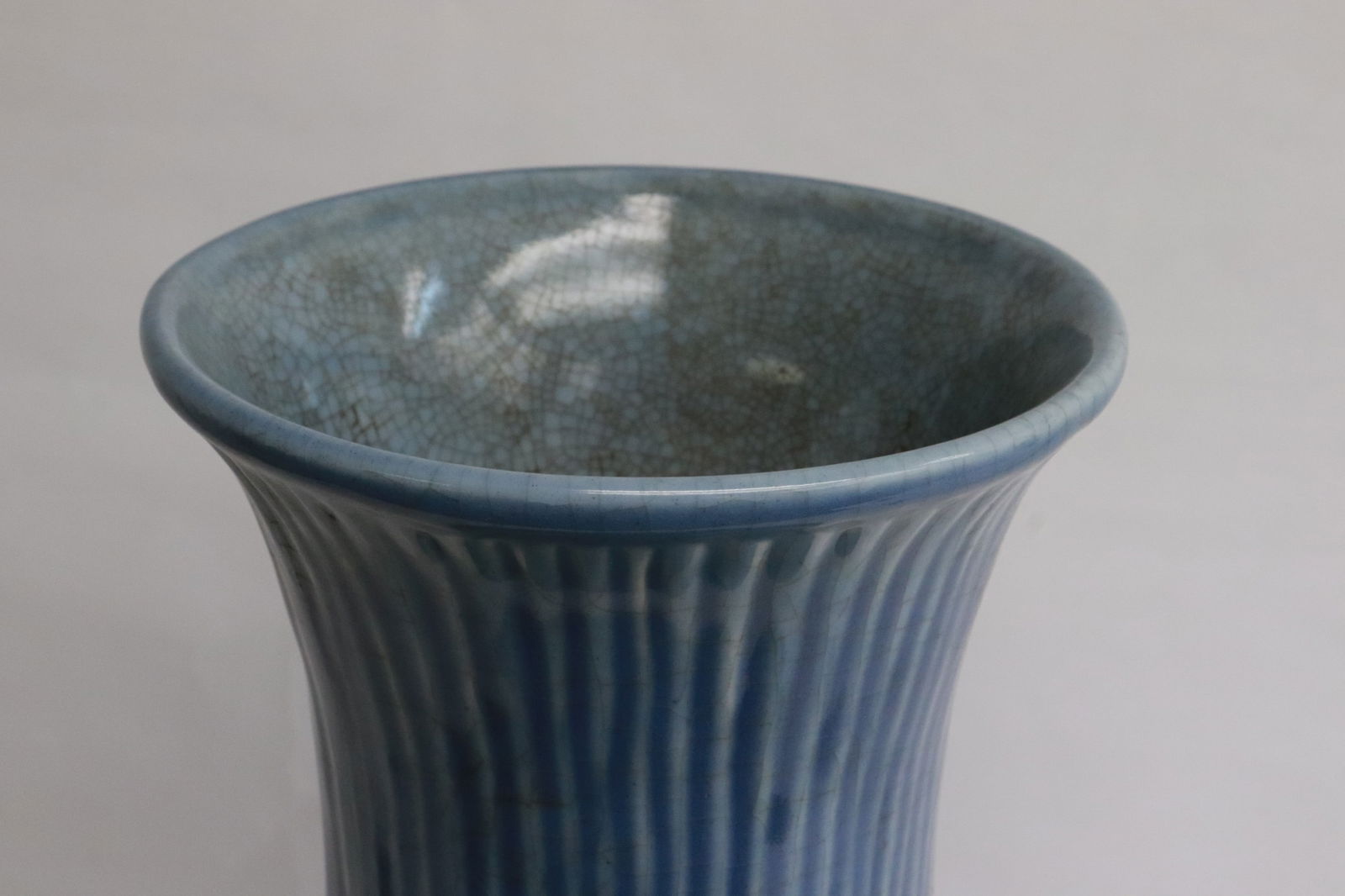 Blue glazed melon shape large vase - 7