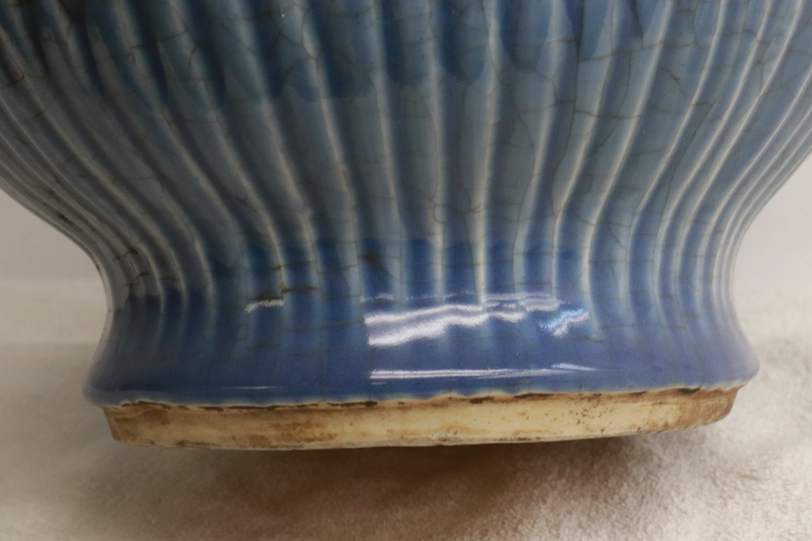 Blue glazed melon shape large vase - 8