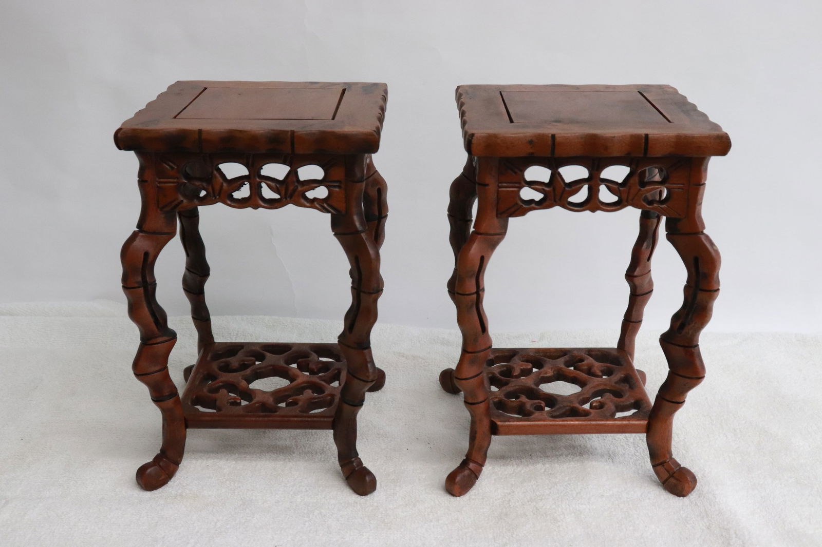 Pair Chinese 2-tier wood stands (1 of 6)